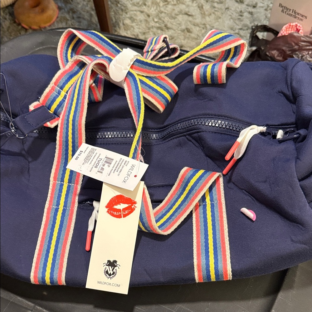 Wildfox Gym Bag Duffel with Colorful Straps NWT New Navy Active Yoga Travel